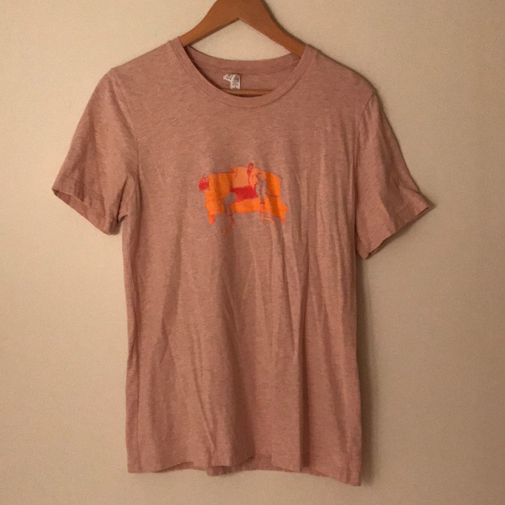 Heather pink tshirt with Kevin Hayes design